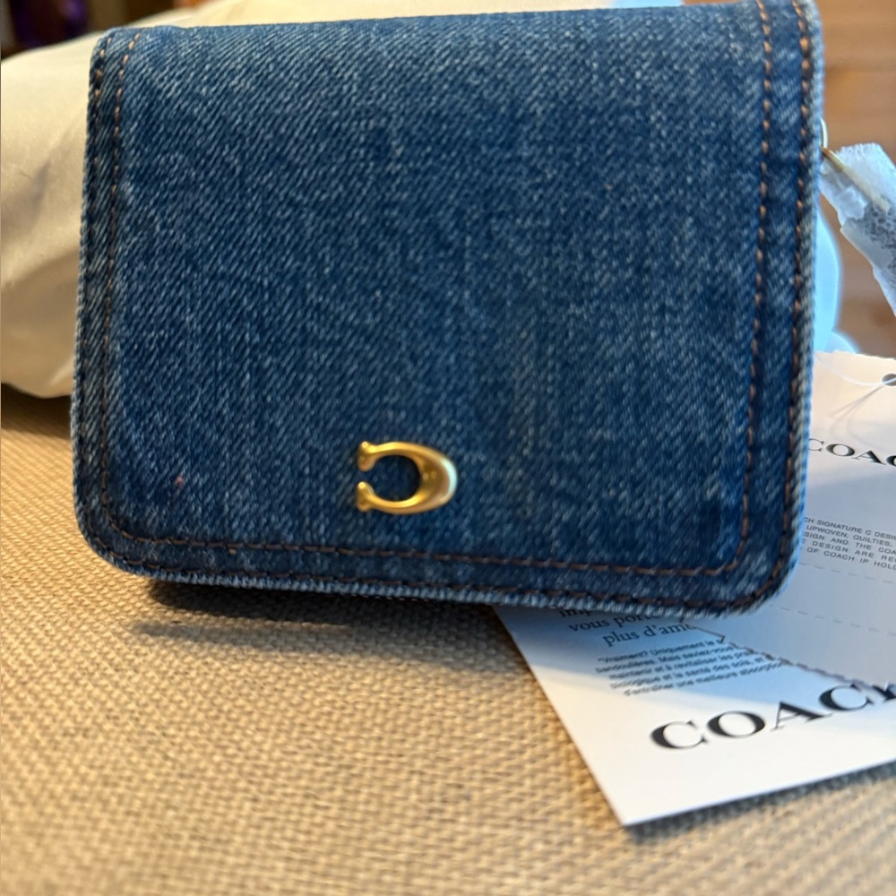 Coach Blue Denim Wallet with Gold Accent